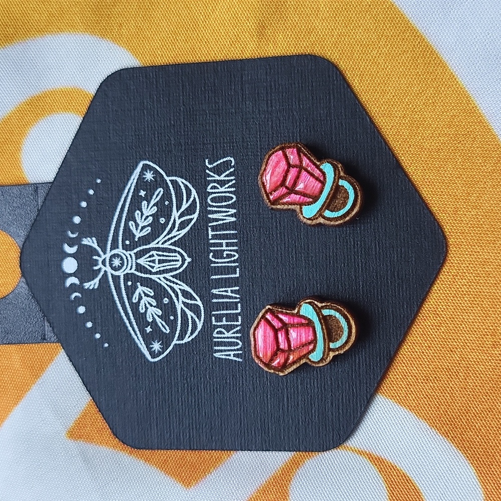 Hand-crafted Pink RING POP stud earrings - Picture 3 of 9